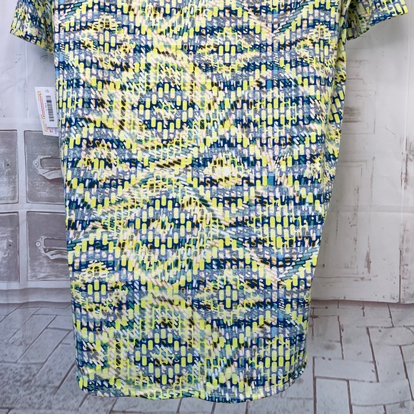 LuLaRoe Irma Womens White Blue Yellow Abstract Hi Lo Casual Shirt Top Large L - Picture 11 of 12